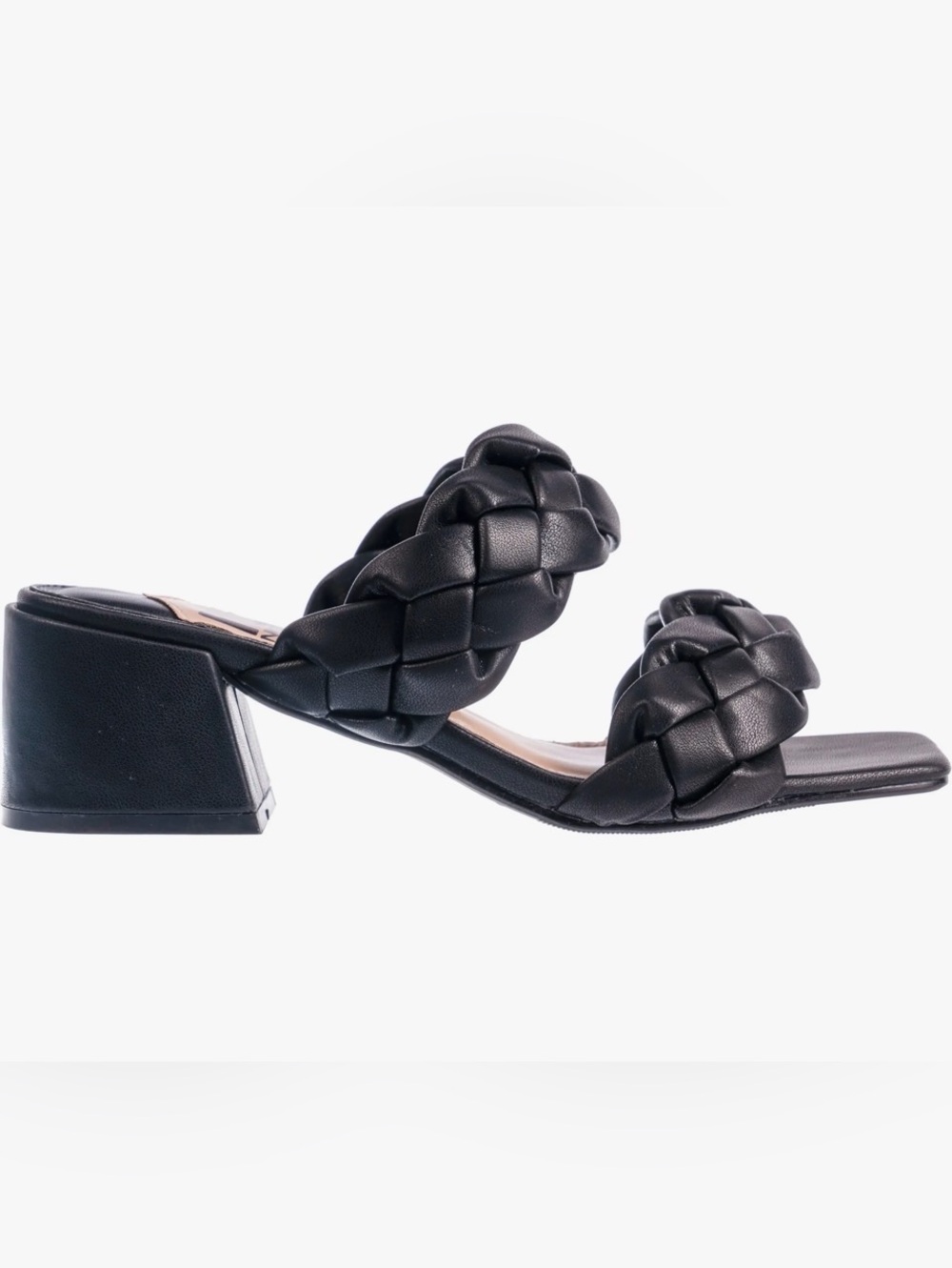MIA Black Braided Two-Band Block Heel Slides